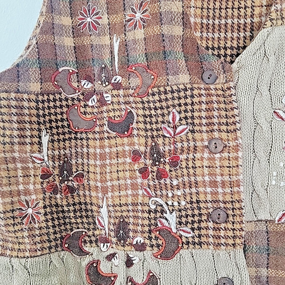 Dress Barn Wool Blend Embroidered Fall Vest Women’s Large Brown Plaid Floral - Picture 5 of 8